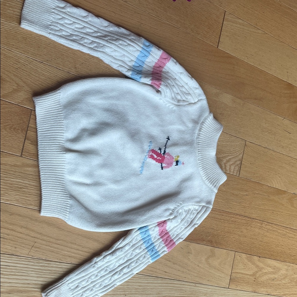 Janie and Jack White Sweater with Snowman and Stripes